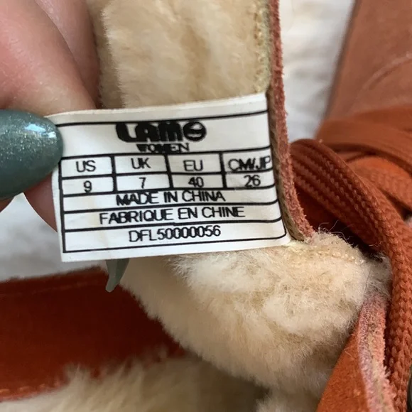Lamo Taylor Burnt Orange Suede Faux Fur Lace Up Winter Boots Sz 9 - Picture 8 of 10